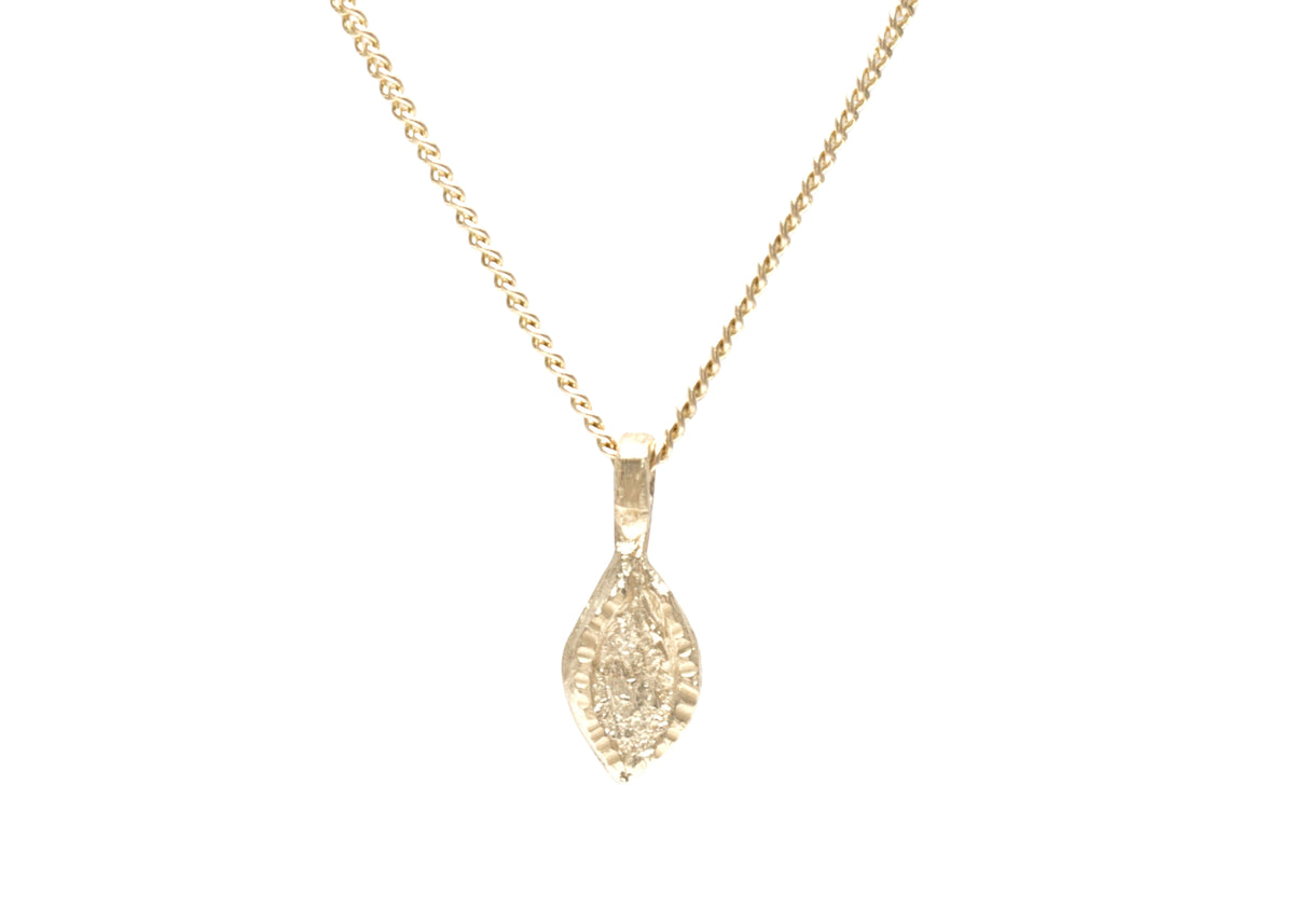 Pin-cushion pod, recycled 9ct yellow gold, pendant